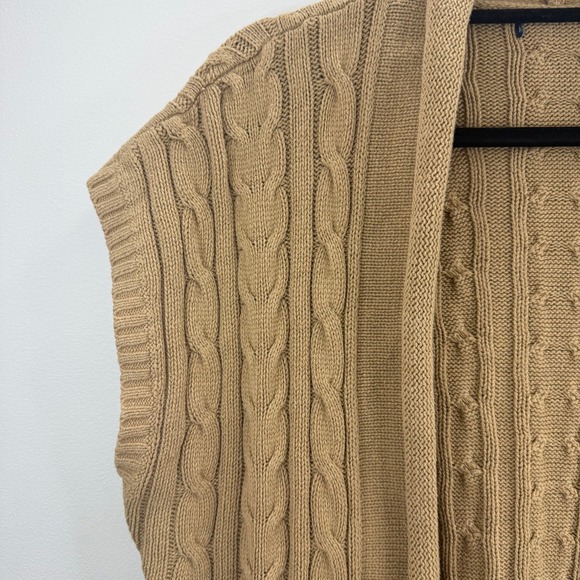 Sleeveless Cable Knit Cardigan Vest Shawl Collar Pockets Beige Sweater‎ - Picture 6 of 7